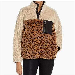 Rails Saga Leopard Print Teddy Quarter-Zip Pullover Jacket